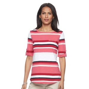 XL Red Multi Croft & Barrow Slubbed Elbow Sleeve Tee